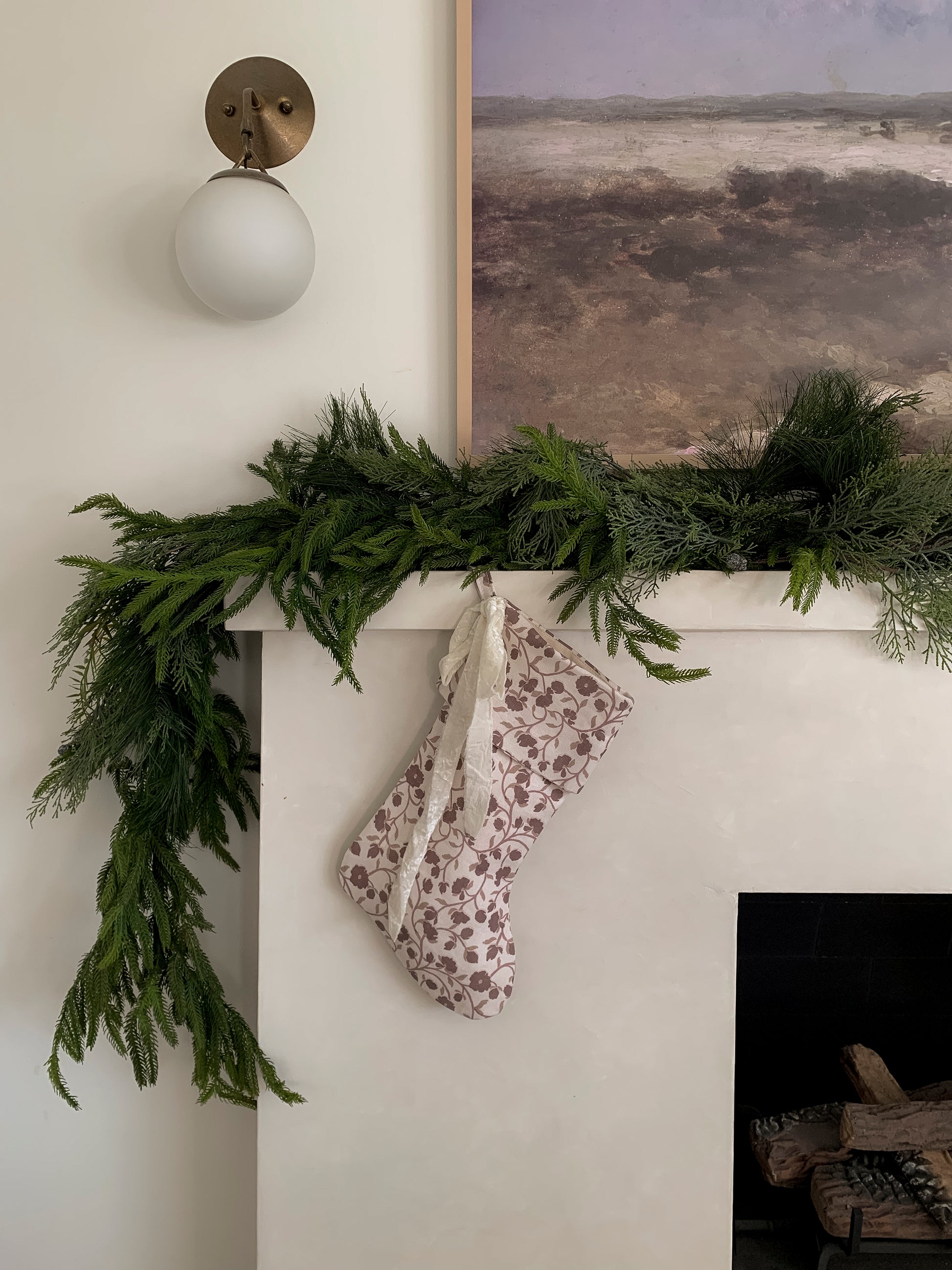 Handmade Block Print Linen Stocking  - Cinder