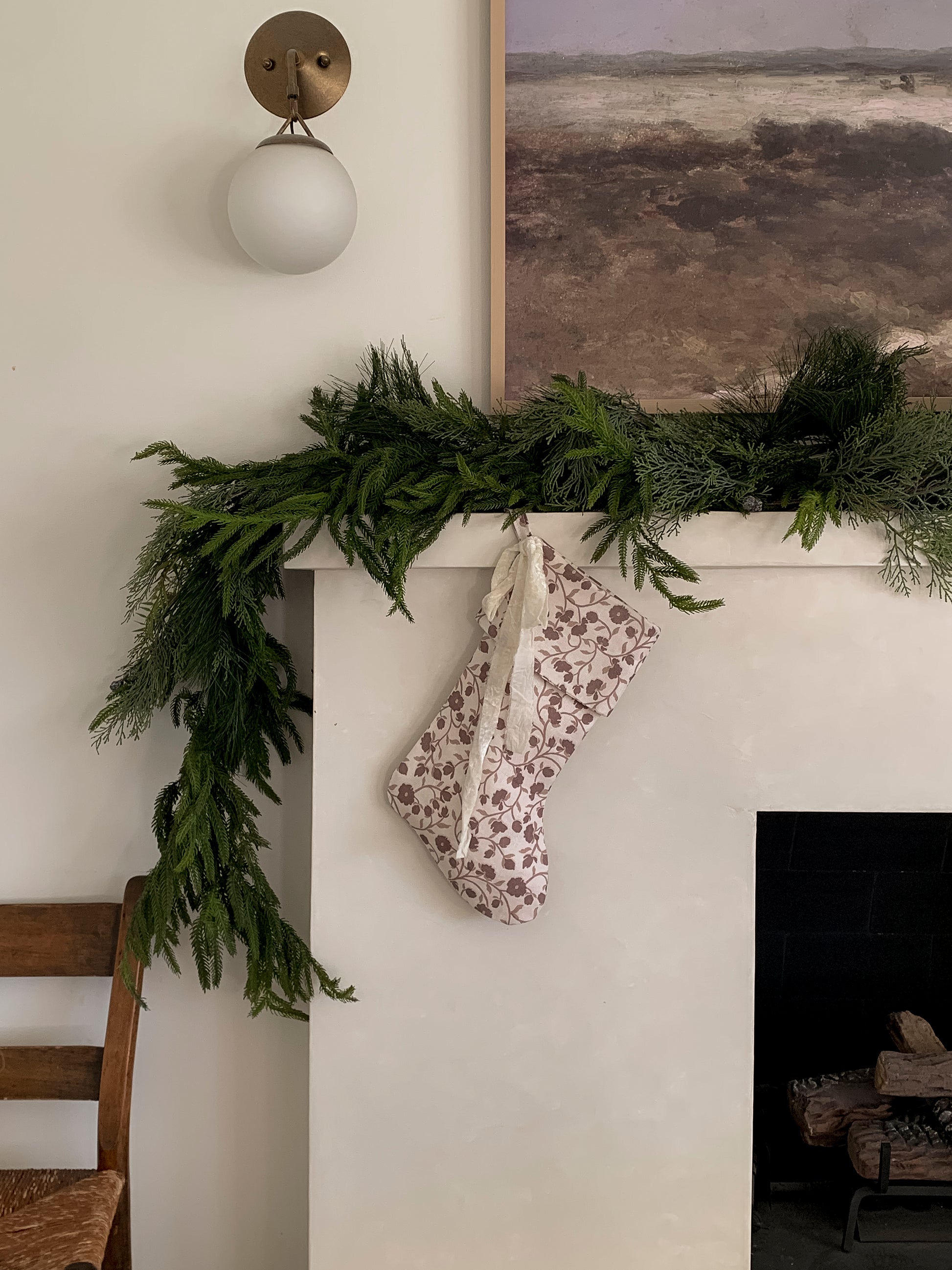 Handmade Block Print Linen Stocking  - Cinder