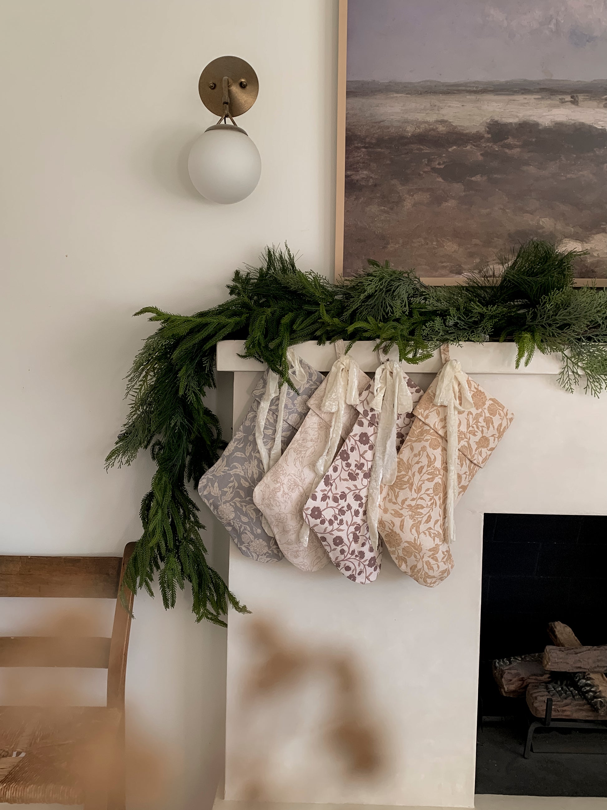 Handmade Block Print Linen Stocking  - Cinder