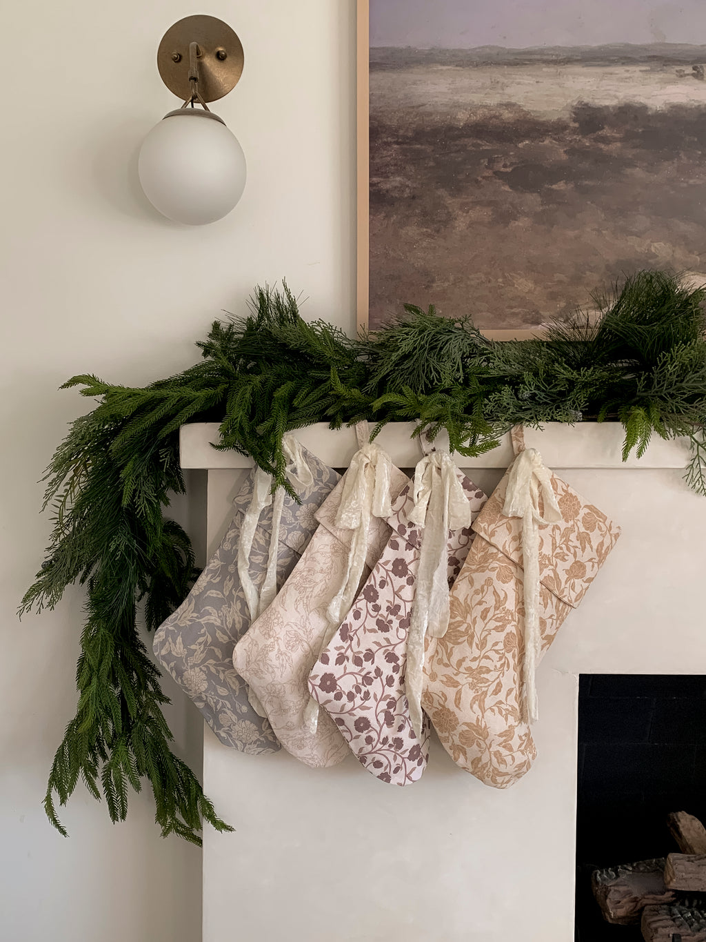 Handmade Block Print Linen Stocking  - Cinder