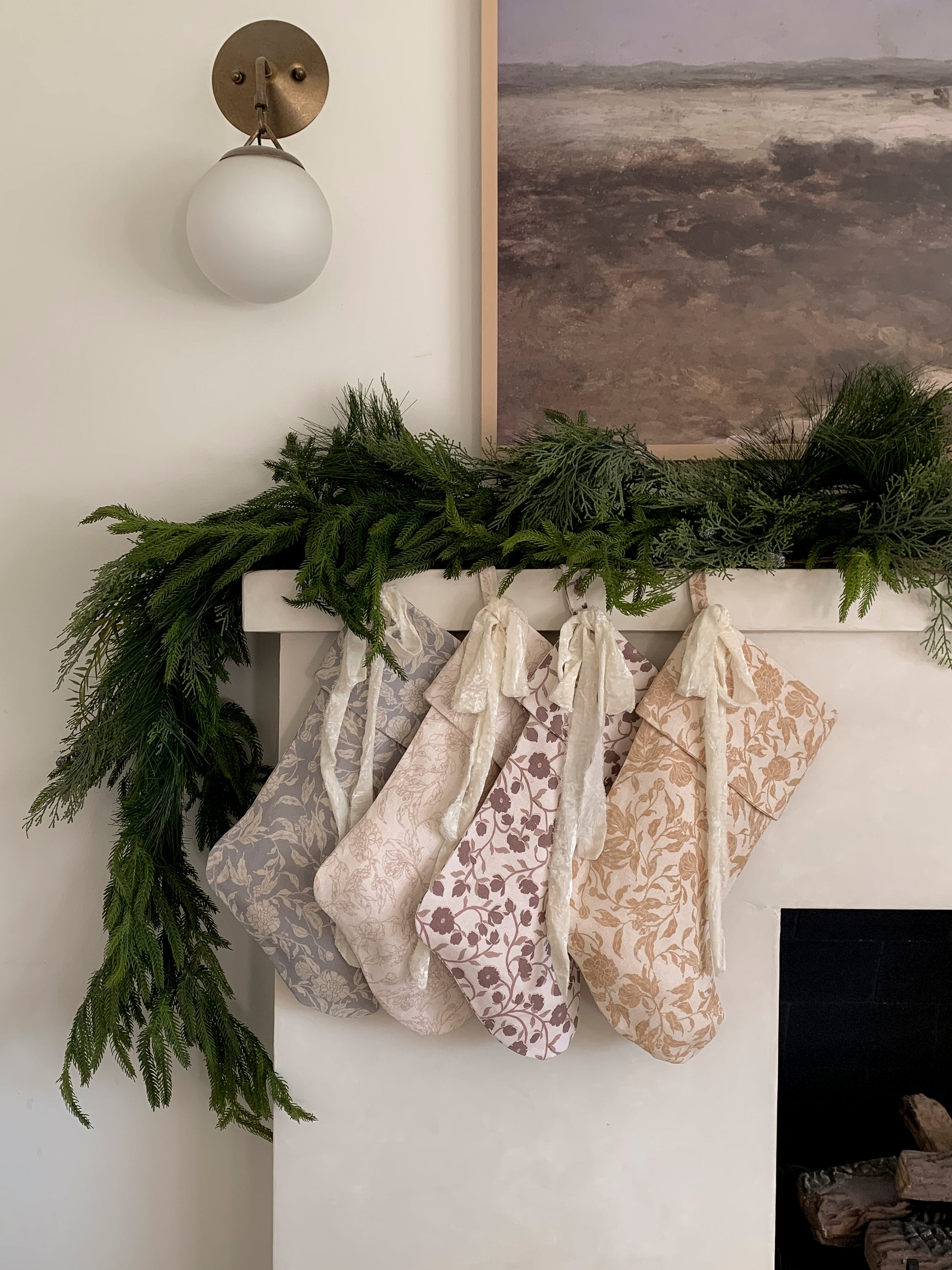 Handmade Block Print Linen Stocking  - Cinder