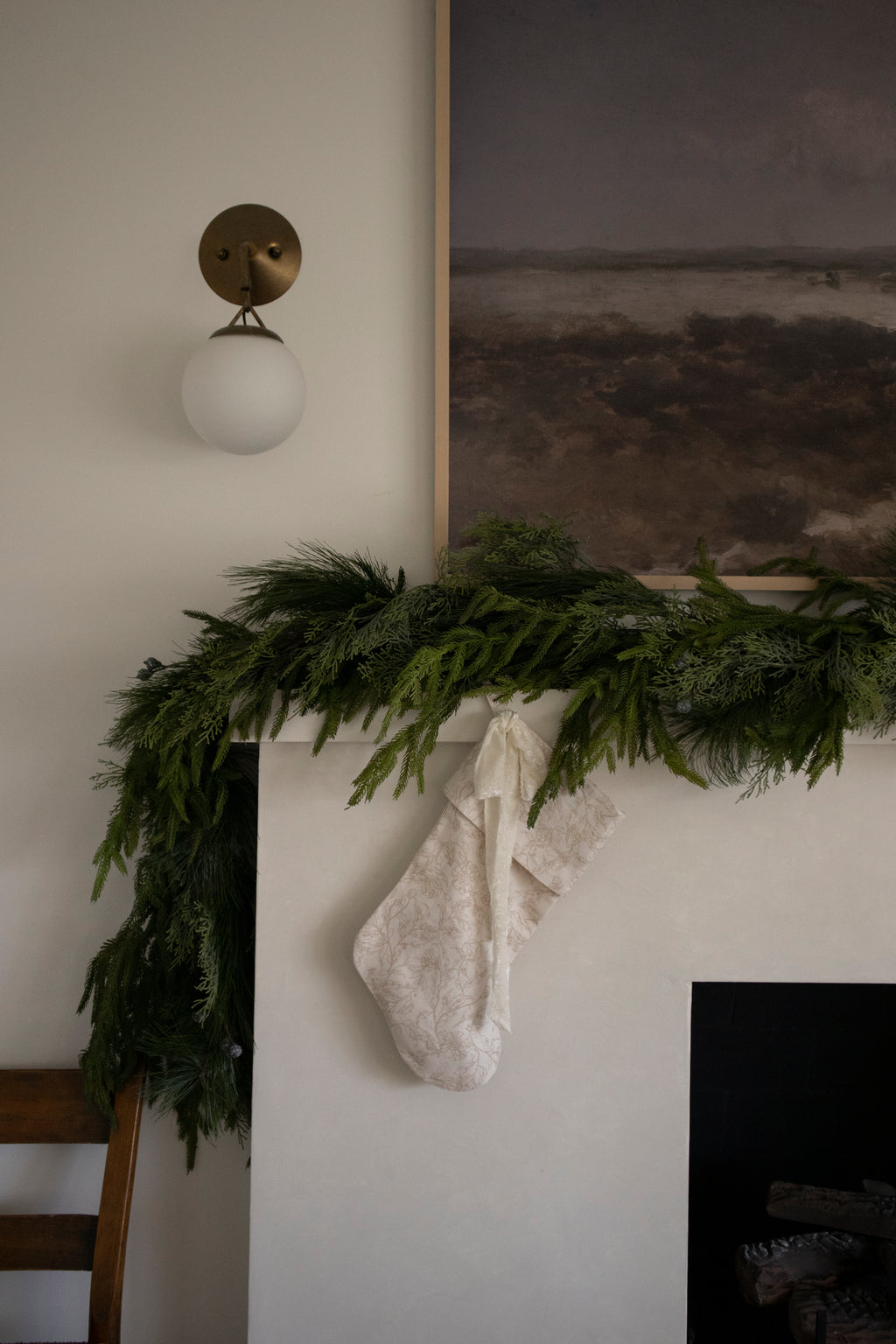 Handmade Block Print Linen Stocking  - Pearl