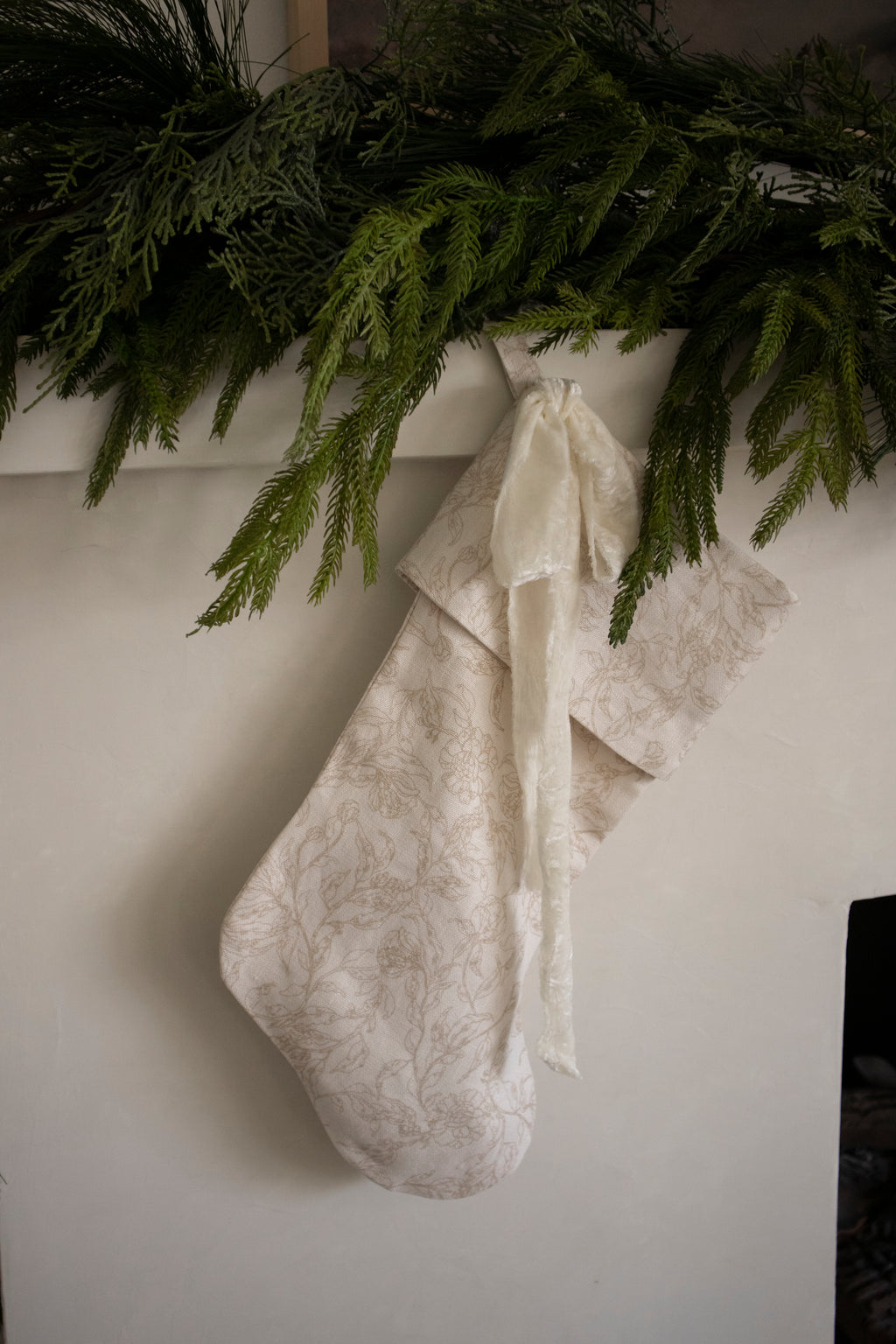 Handmade Block Print Linen Stocking  - Pearl