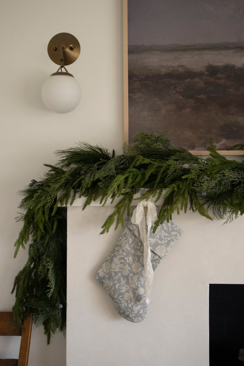 Handmade Block Print Linen Stocking - Cornflower