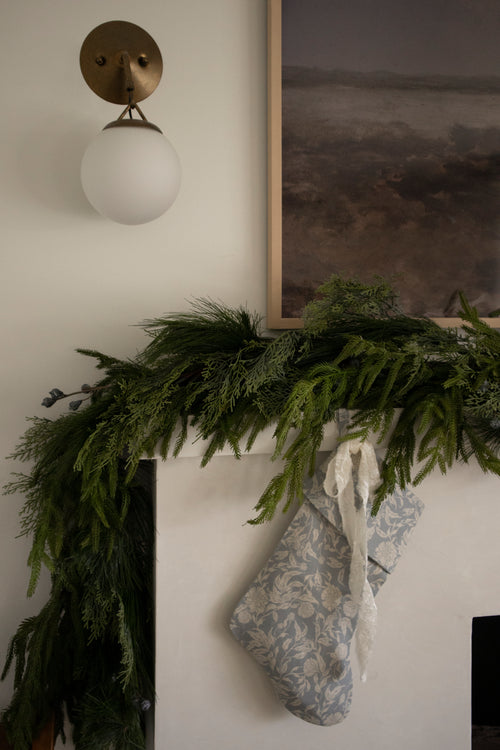 Handmade Block Print Linen Stocking - Cornflower